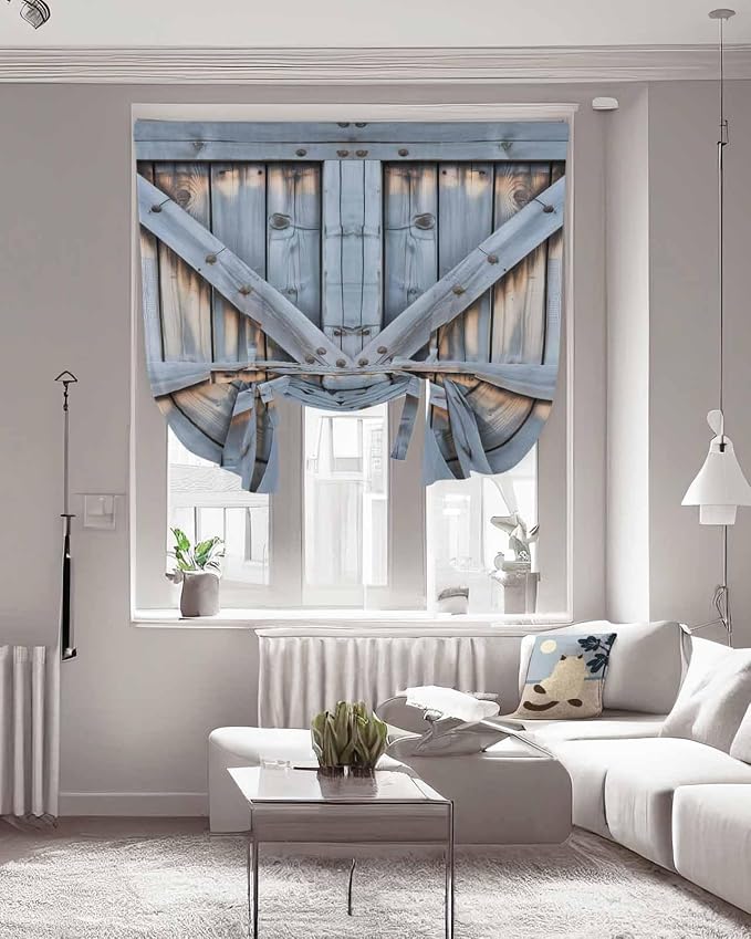 Tie Up Curtains for Windows, Farmhouse Wood Grain Adjustable Balloon Nature - Image 3