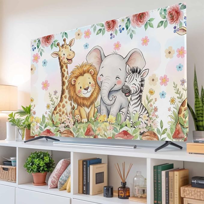 Children's Day Lions Elephants Indoor TV Cover, Elastic TV Screen Protector Red - Image 6