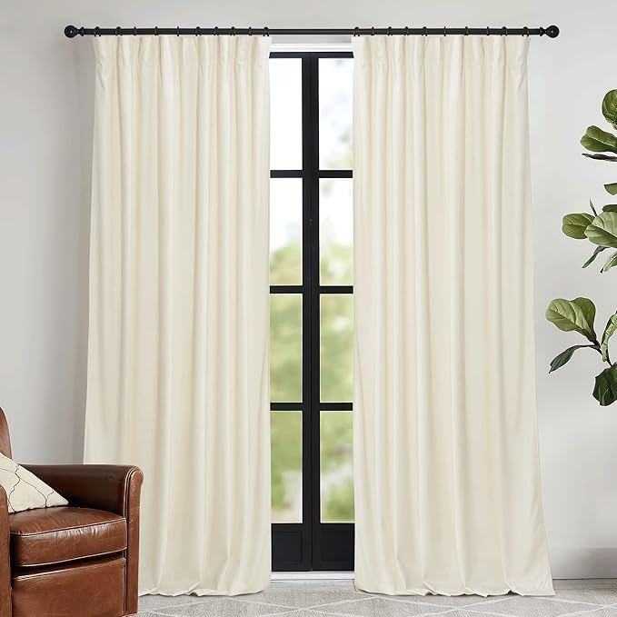 RYB HOME Ivory White Velvet Curtains 84 inches with Hook Belt, Soft Fabric Room Darkening Thermal Insulated Luxurious Home Decor Curtains for Living Room Bedroom, W 42" x L 84", 2 Panels Set