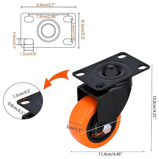 YOOGAA 3 Inch Heavy Duty Swivel Caster Wheels Industrial Plate Caster Set of 4 - Image 4