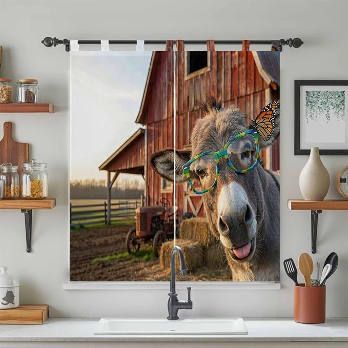 Farm Donkeys Bedroom Curtains 72 Inch Length, Window Curtains Tab Top, - Image 3
