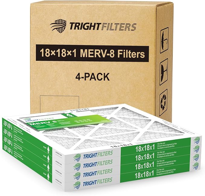 18x18x1 Air Filter 4 Pack, Durable MERV 8 Pleated Home HVAC AC Furnace Filters by TrightFilters