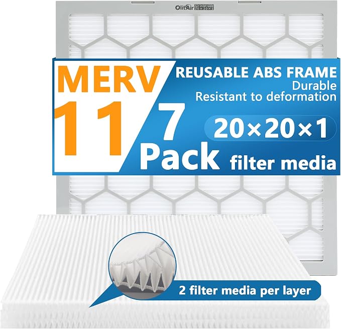 20x20x1 MERV 11 Air Filter, AC Furnace Air Filter, Reusable ABS Plastic Frame by OlitAir