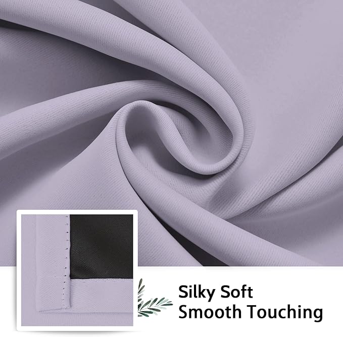 SimpleHome 100% Blackout Curtains for Bedroom,Thermal Insulated Grommet Window Drapes Room Darkening Lilac Curtains for Living Room with Black Back,52 x 84 Inch,2 Panels