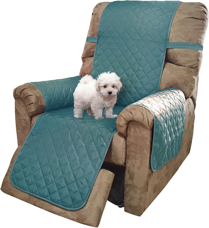 U-NICE HOME Recliner Chair Covers Reversible Chair Cover Pet Covers for Dogs with Elastic Straps Water Resistant Diamond Quilted (28''Recliner Oversized, Blue/Beige)