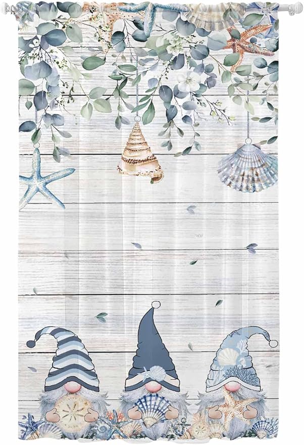 Sheer Curtains 108 Inches Long, Coastal Eucalyptus Leaf Semi Sheer Curtains by Unknown