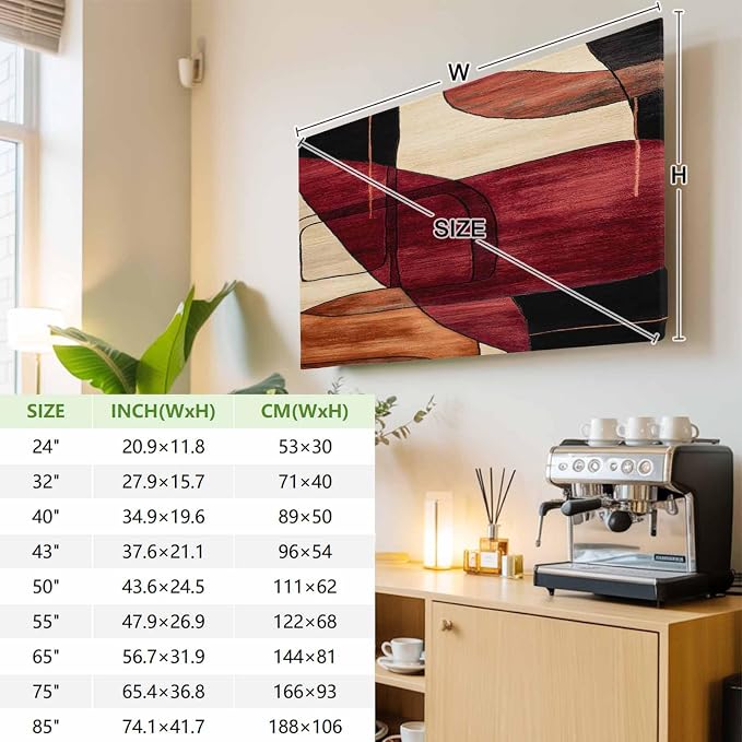 Red Beige Orange Geometric Indoor TV Cover, Elastic TV Screen Protector Retro - Image 3