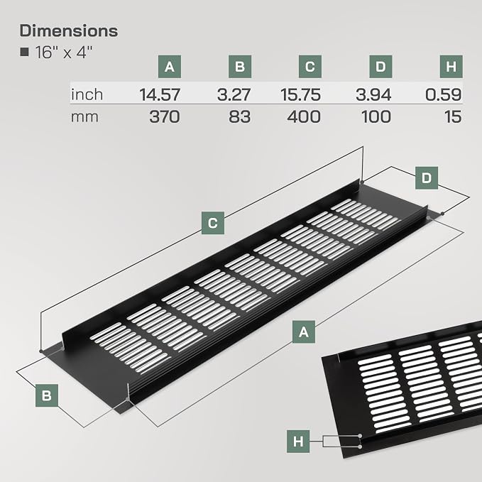 Vent Systems 15.75 x 3.94 Rectangular Door Vent - Image 2