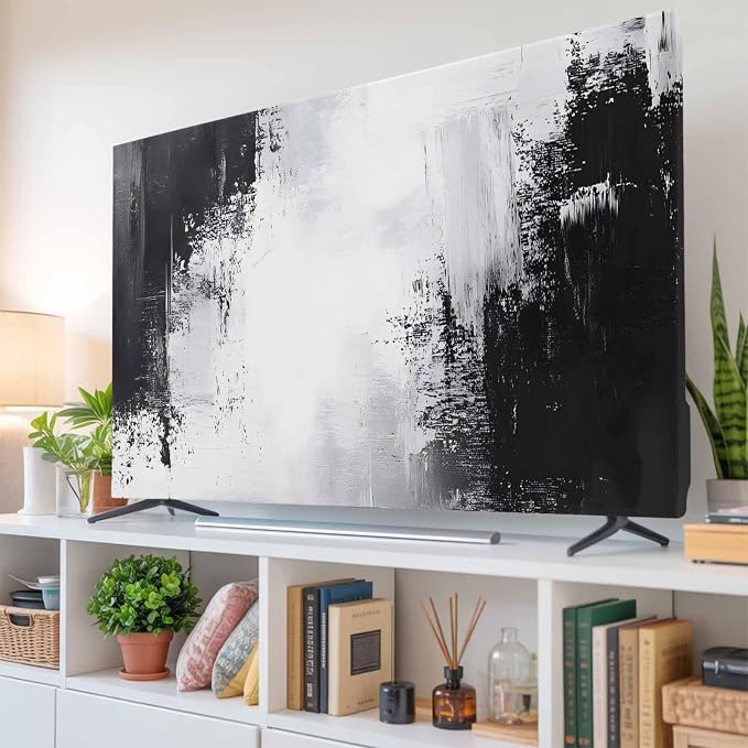 Abstract Black White Gradient Indoor TV Cover, Elastic TV Screen Protector - Image 6