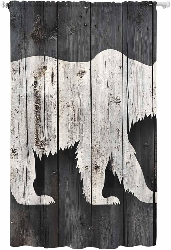 Sheer Curtains 96 Inches Long, Farmhouse Country Rustic Wooden Grain Privacy by Unknown