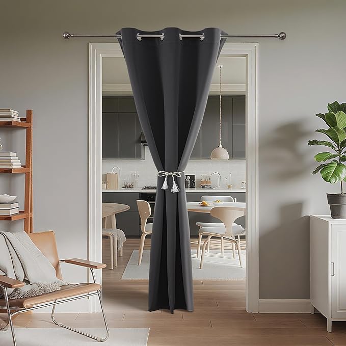 Joydeco Blackout Door Curtain for Doorway Privacy 78 Inches Long, Grommet Closet Curtain for Open Closet, Room Divider for Bedroom Living Room (Grey, 40Wx78L, 1 Panel)