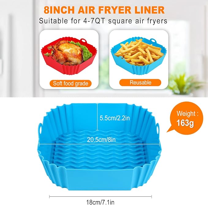 Boribim 2 PCS Square Silicone Air Fryer Liners - Image 2