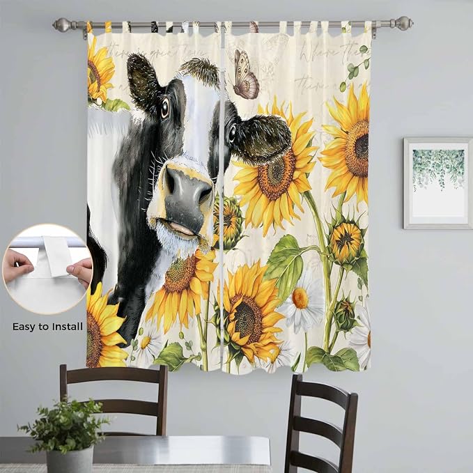 Yellow Sunflowers Living Room Curtains 84 Inch Length, Window Curtains Tab Top - Image 4