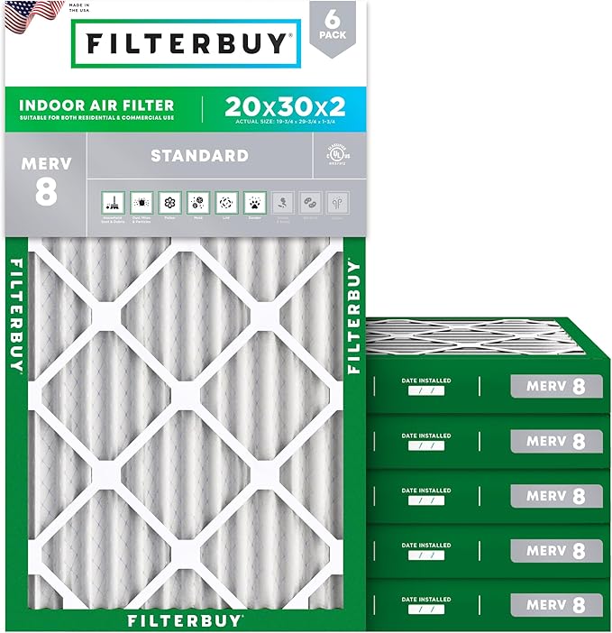 Filterbuy 20x30x2 Air Filter MERV 8 Essential Dust & Allergy Defense, by Filterbuy
