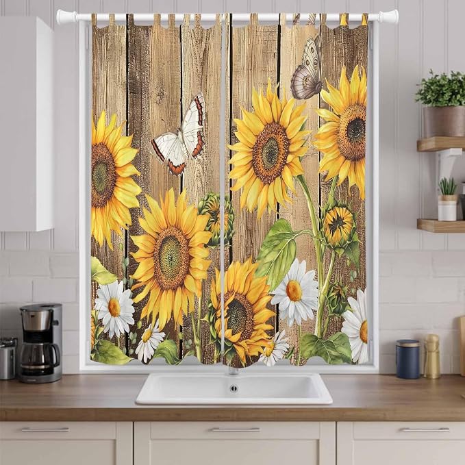 Farmhouse Sunflowers Living Room Curtains 96 Inch Length, Window Curtains Tab - Image 9