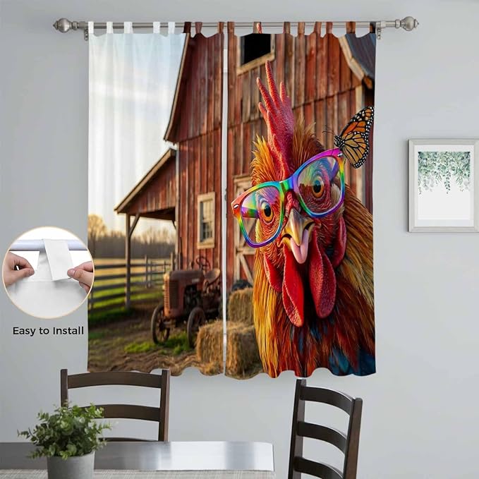 Farm Rooster Living Room Curtains 84 Inch Length, Window Curtains Tab Top - Image 4