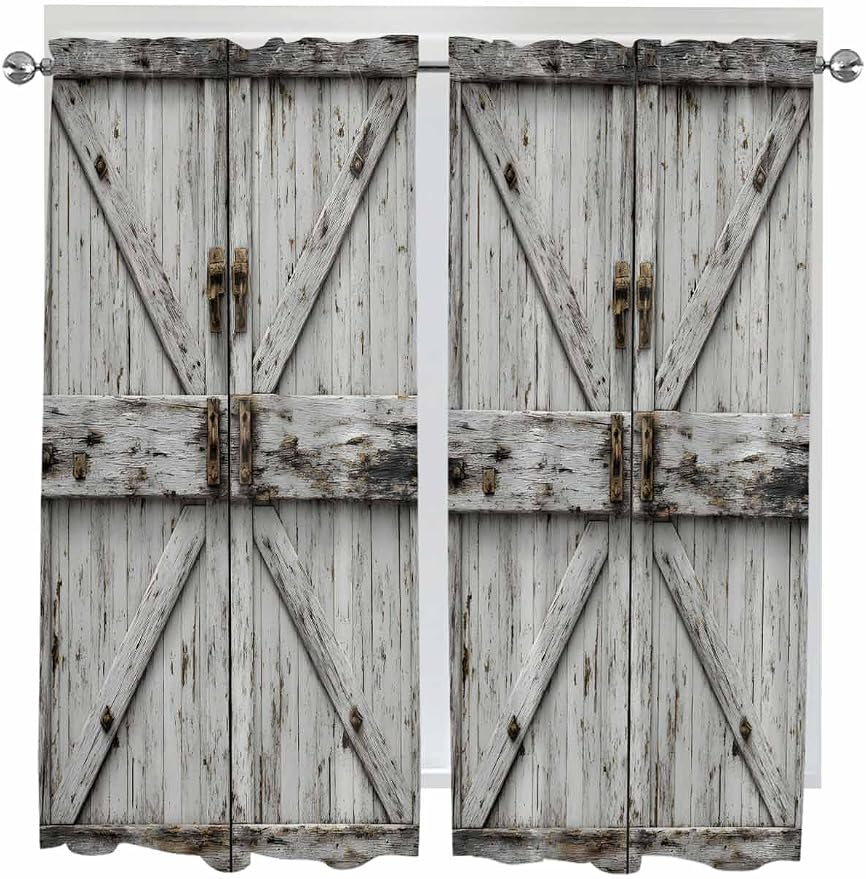 Vintage Gate Bedroom Curtains 63 Inches length, Farmhouse Wooden Grain Shabby by Unknown