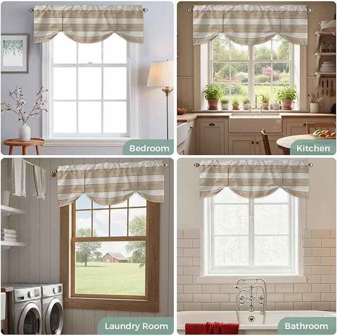 Brown Ombre Wooden Tie Up Valance Curtains - Image 8