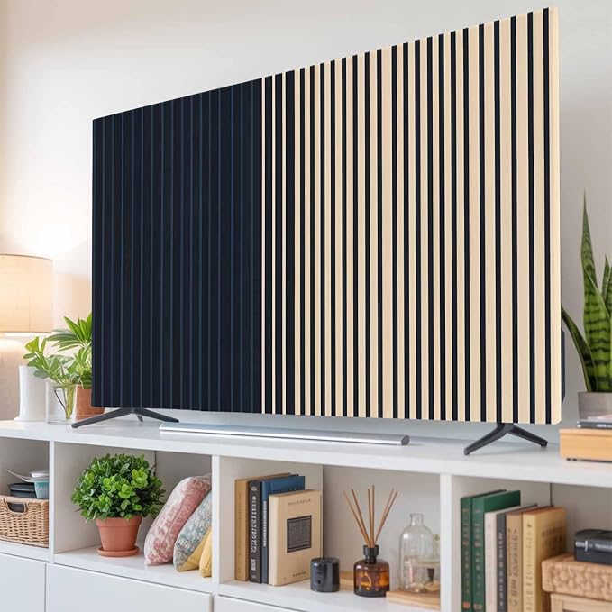 Deep Blue Line Color Block Indoor TV Cover, Elastic TV Screen Protector Modern - Image 6