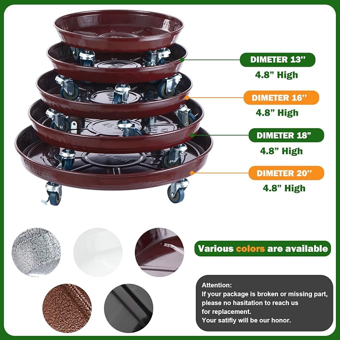 Planterhoma 3 Packs 20 inches Metal Plant Caddy - Image 3