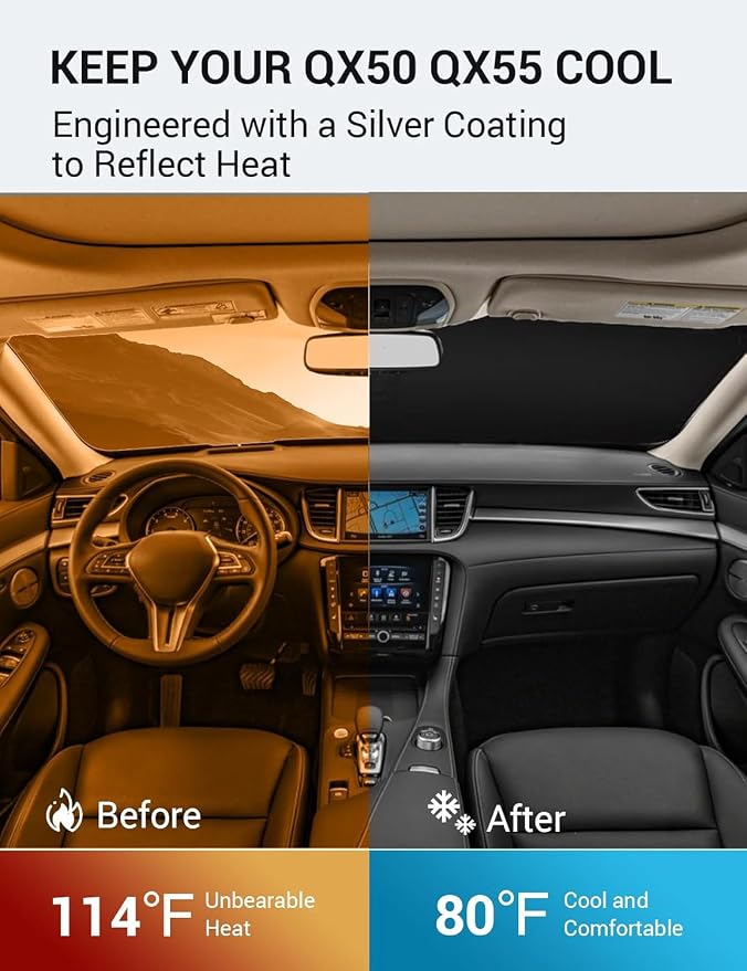 Proadsy Windshield Sun Shade for 2019-2021 Infiniti QX50 & 2021-2025 2026 QX55 - Image 3