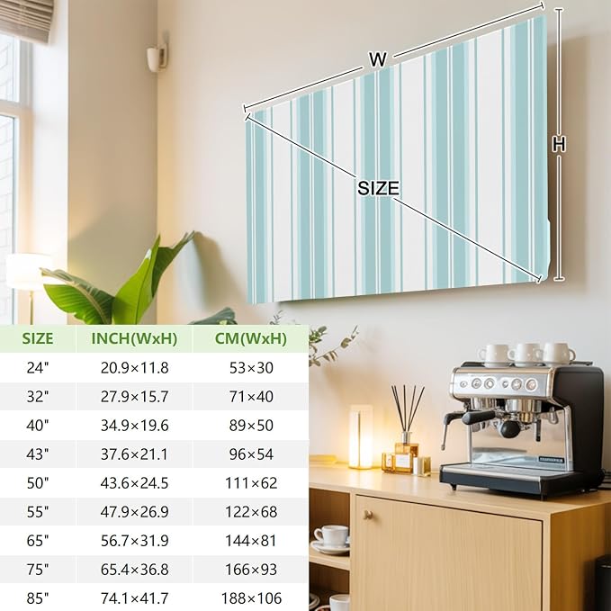 Minimalist Light-Blue Stripes Indoor TV Cover, Elastic TV Screen Protector - Image 3