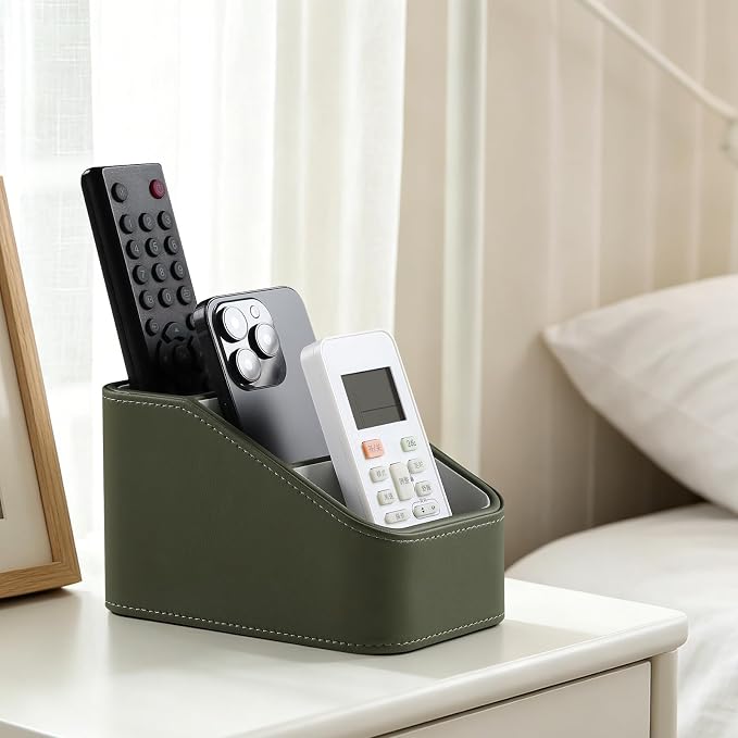 PU Leather Remote Control Holder, Small Desk Organizer Office Supply Bedside - Image 5