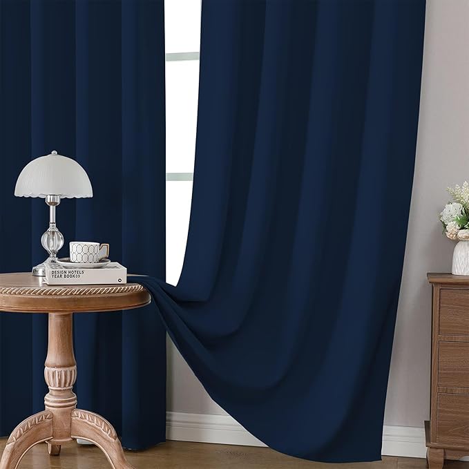 CUCRAF Navy Blue Blackout Curtains 45 inch Length 2 Panels Set, Rod Pocket Room Darkening Drapes for Bedroom Living Room, Insulated Thermal Light Blocking Window Curtain (W52 x L45 Inch)