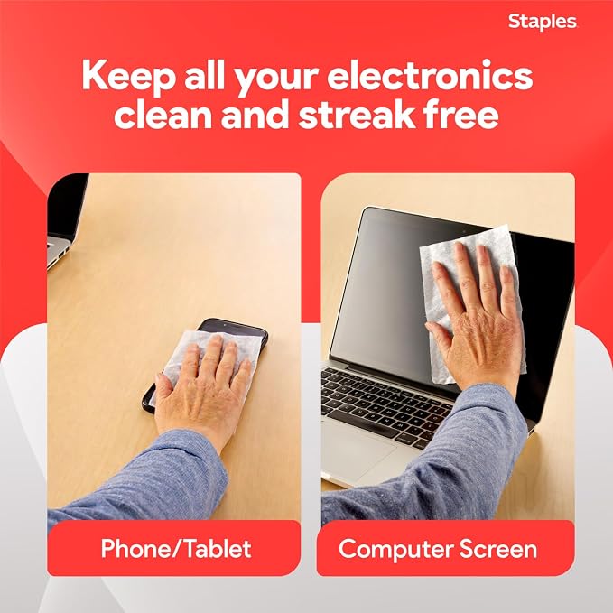 Staples Screen Cleaning Wipes – 100 per Tub, Safe - Image 3