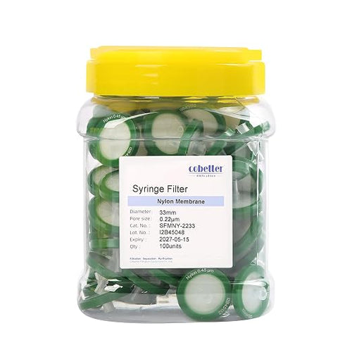 100 Pack Syringe Filter Nylon Lab Filters 0.22μm Pore Size 33mm Diameter by COBETTER