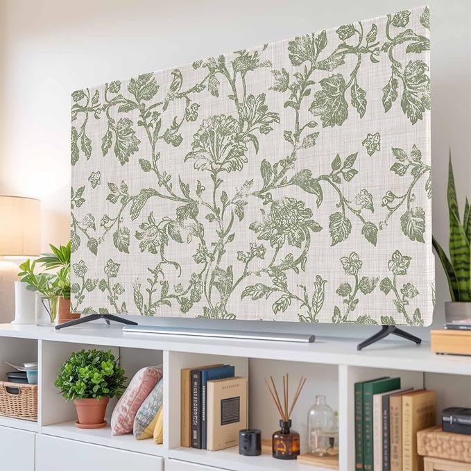 Retro Farm Flower Leaves Texture Indoor TV Cover, Elastic TV Screen Protector - Image 6