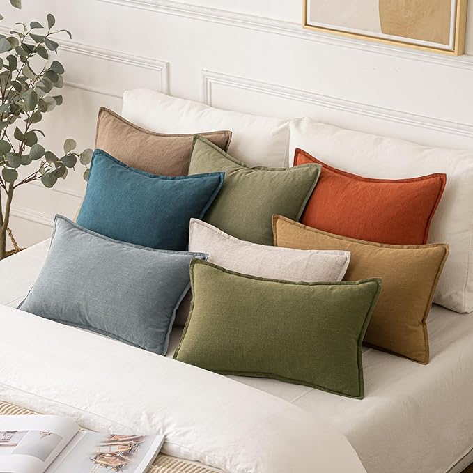 MIULEE Decorative Linen Euro Sham Pillow Covers 26x26 Inch Green Boho Farmhouse Neutral Couch Throw Pillows for Bed Pack of 2 Accent Outdoor Pillowcase Modern Sofa Cushion Livingroom Home Decor