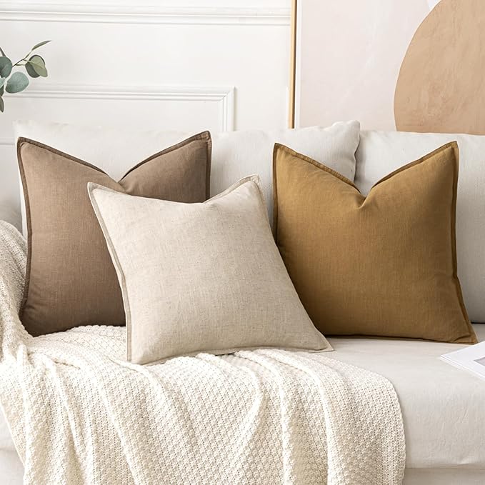 MIULEE Decorative Linen Euro Sham Pillow Covers 26x26 Natural Beige Boho FarmhouseNeutral Couch Throw Pillows for Bed Pack of 2 Accent Modern Pillowcase Sofa Livingroom Home Decor