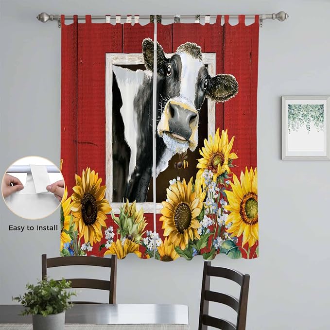 Cows Sunflowers Living Room Curtains 96 Inch Length, Window Curtains Tab Top - Image 4
