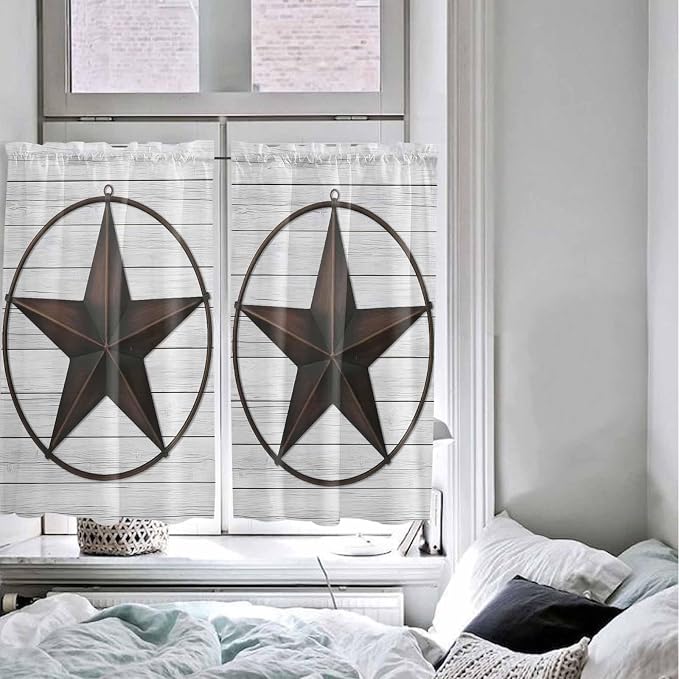 Vintage Farm Western Star Window Valance Curtains, 2 Panel - Image 7