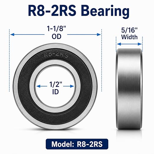 1/2 inch Bearings, 1/2 x1-1/8 x5/16 inch R8-2RS Double Rubber Sealed Roller - Image 2