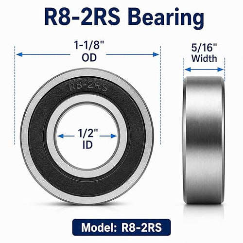 1/2 inch Bearings, 1/2 x1-1/8 x5/16 inch R8-2RS Double Rubber Sealed Roller - Image 2