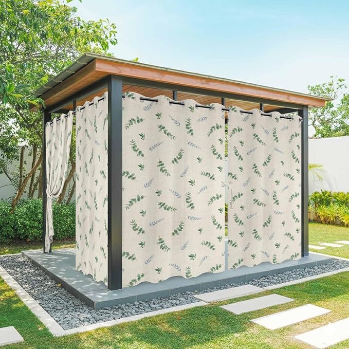Leaf Outdoor Curtains for Patio Summer Jugal Leaves Pastoral Plant Linen by Unknown