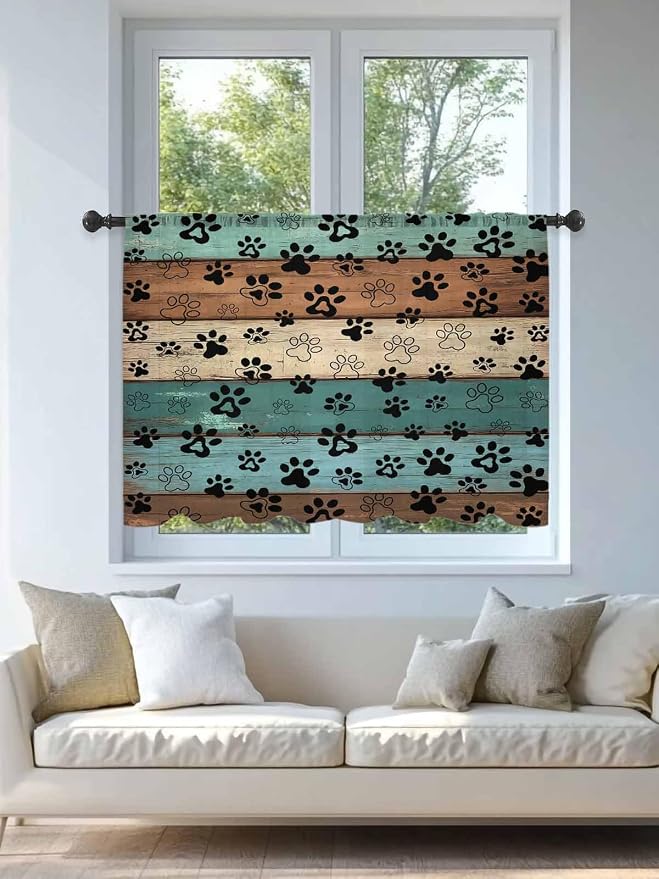 Sheer Curtains 45 Inch Length, Vintage Farmhouse Country Wooden Grain Privacy - Image 4