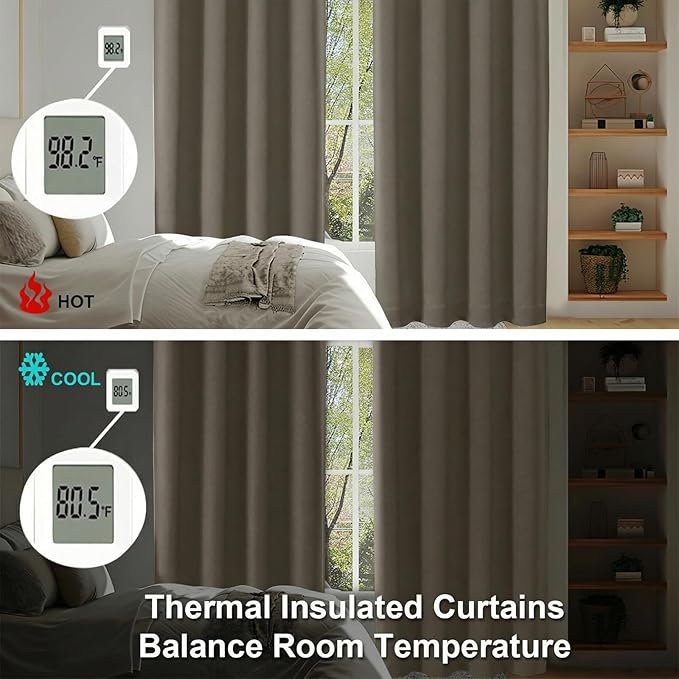 Simplebrand Ava Latte Blackout Curtains for Bedroom 84 Inch Length 2 Panels Set, Solid Thermal Insulated Privacy Nursery Window Treatment Curtains Blackout Drapes, W40 x L84 Inch, Latte