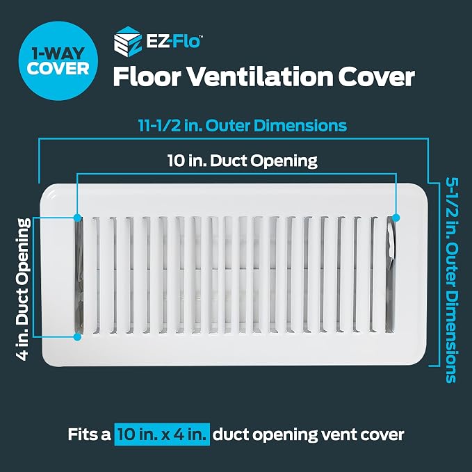 EZ-FLO 4 x 10 Inch Floor Register Vent Cover, One-Way Ventilation Register - Image 2