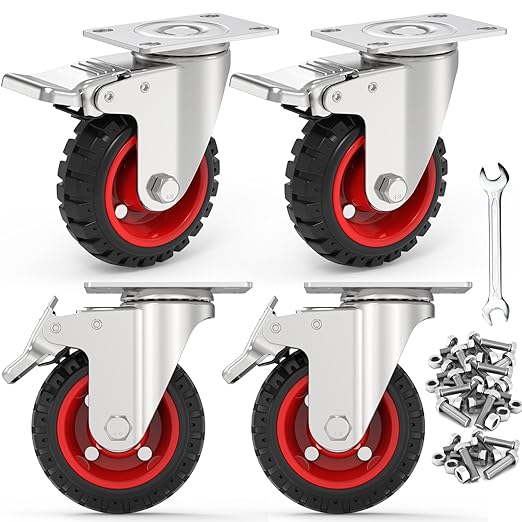 5" Swivel Caster Wheels with Safety Dual Locking and Rubber Tire Wheels by HomhooHardware