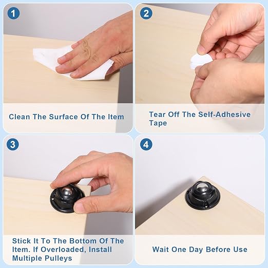 uxcell 24Pcs Mini Self Adhesive Caster Wheels, 1.02" x 0.47" 360° Rotation - Image 6
