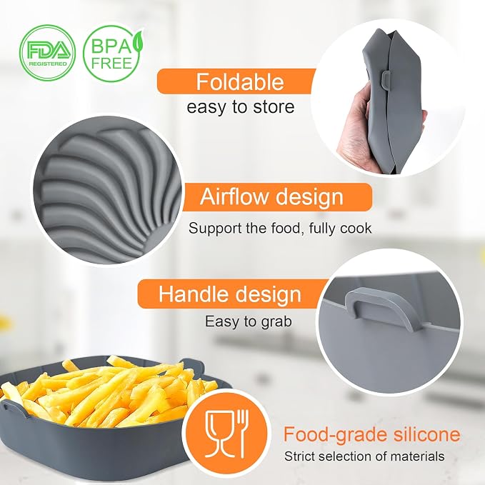 Air Fryer Silicone Liners for Most 1-2 Qt Mini Air Fryer, 3 Pack Square Small - Image 4
