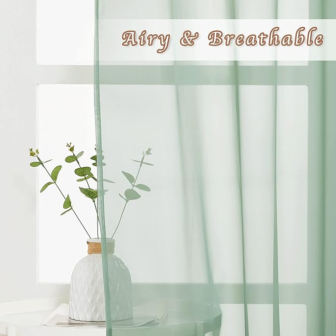 NICETOWN Sage Green Sheer 120 inch Long Curtains Voile Textured, Grommet Soft Voile Sheer Window Treatments Lightweight & Airy Drapes for Living Room/Bedroom, W54 x L120, 2 Panels