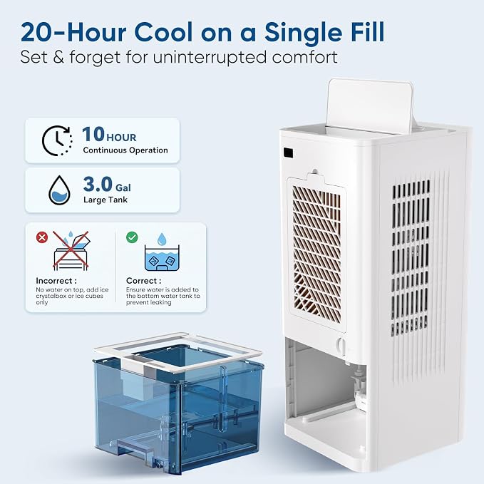 Portable Air Conditioners Fan, Windowless Evaporative Air Cooler 2 Modes & 6 - Image 6