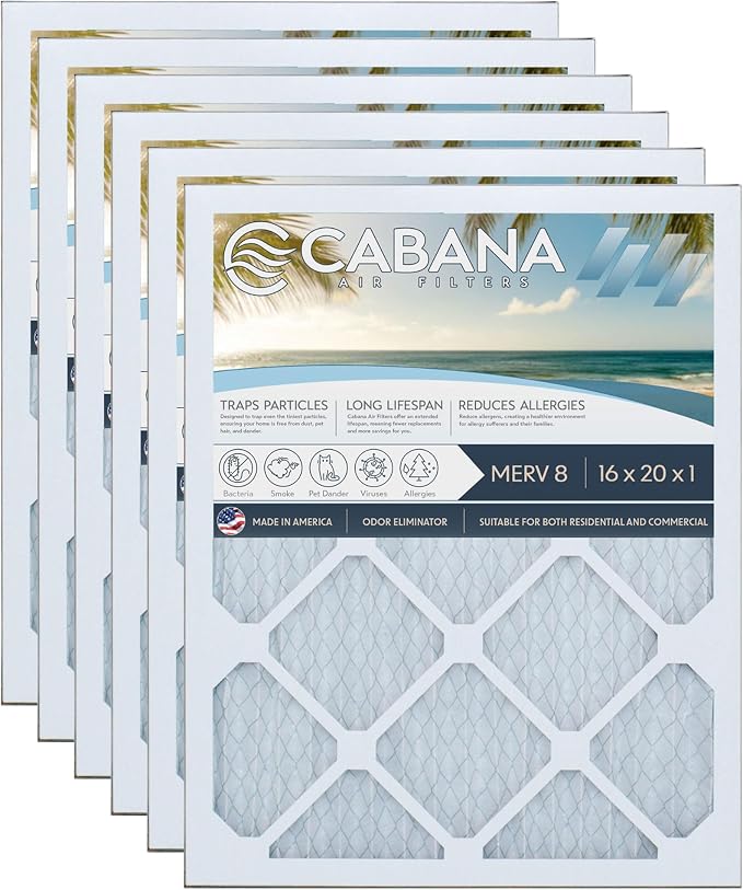 Cabana Filters 6-Pack 16x20x1 MERV 8 AC Furnace Air Filter by CabanaAirFilters