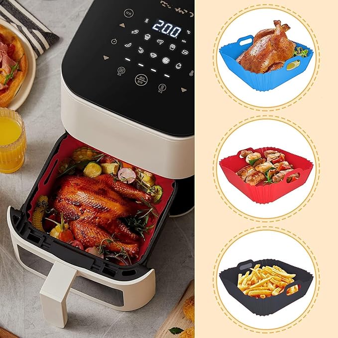 3Pcs Silicone Air Fryer Liners Reusable Square Thickened Airfryer Basket - Image 9