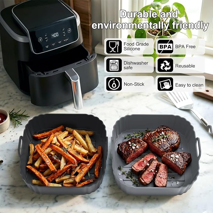 Square Silicone Air Fryer Liners 2 Pack, 8.5 Inch Reusable Air Fryer Liners - Image 5