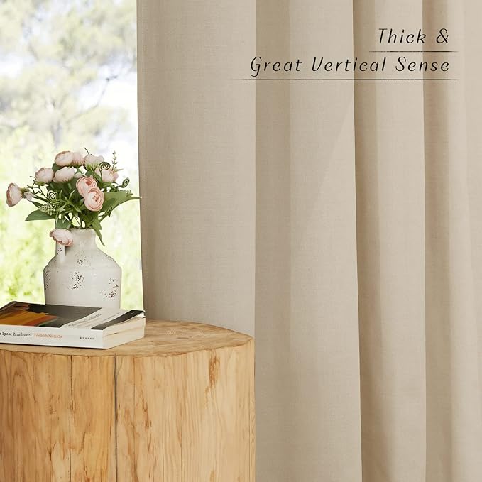 NICETOWN Linen with Polyester Curtains 72 inch Length 2 Panels, Grommet Privacy Curtains with Light Filtering Linen Blend Window Treatment for Living Room/Bedroom, Angora, W55 x L72, 2 Panels .